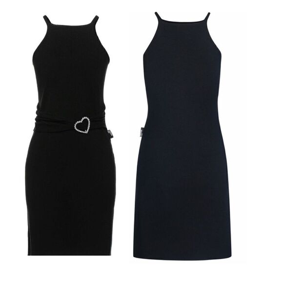 Love Moschino Halter Sleeveless Bodycon Knit Mini Dress with Crystal Heart Belt - Picture 6 of 9